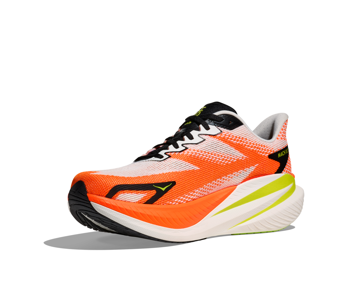 HOKA Men Mach X 3 - White / Neon Tangerine