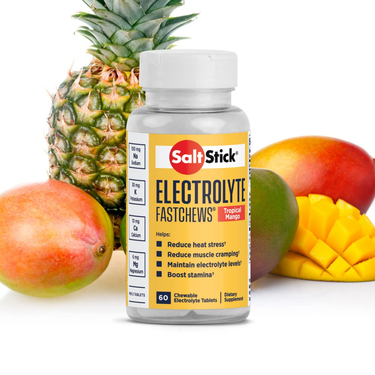 Buy SaltStick FastChews - Tropical Mango 60ct Bottle - Expiry Date: Nov 2026 for running in Singapore - Running Lab SG