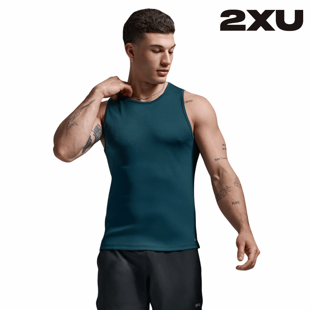 2XU Men Aero Mesh Tank - Dark Moss / Silver Reflective
