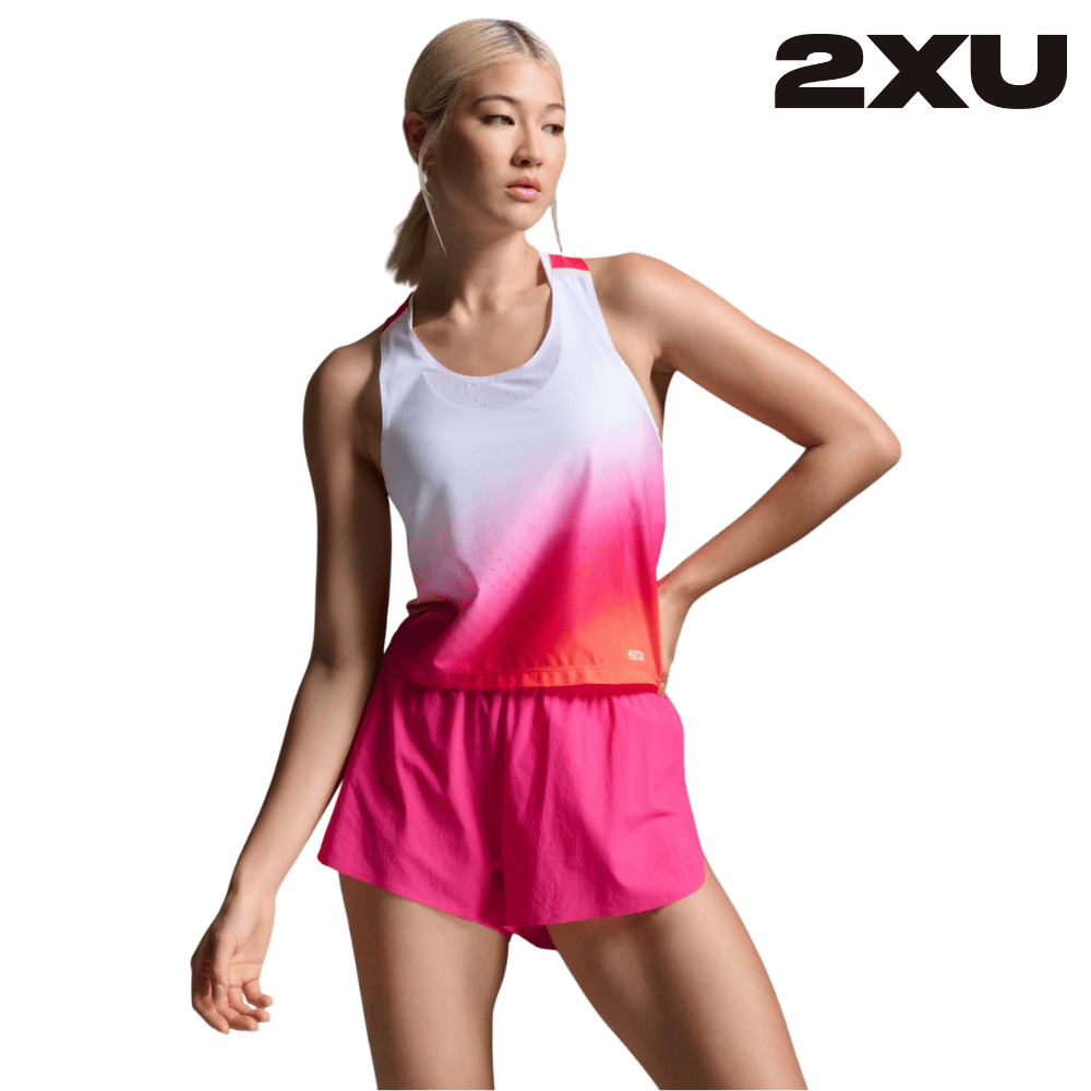 2XU Women Light Speed React Crop Singlet - Fuchsia Grad / White Reflective