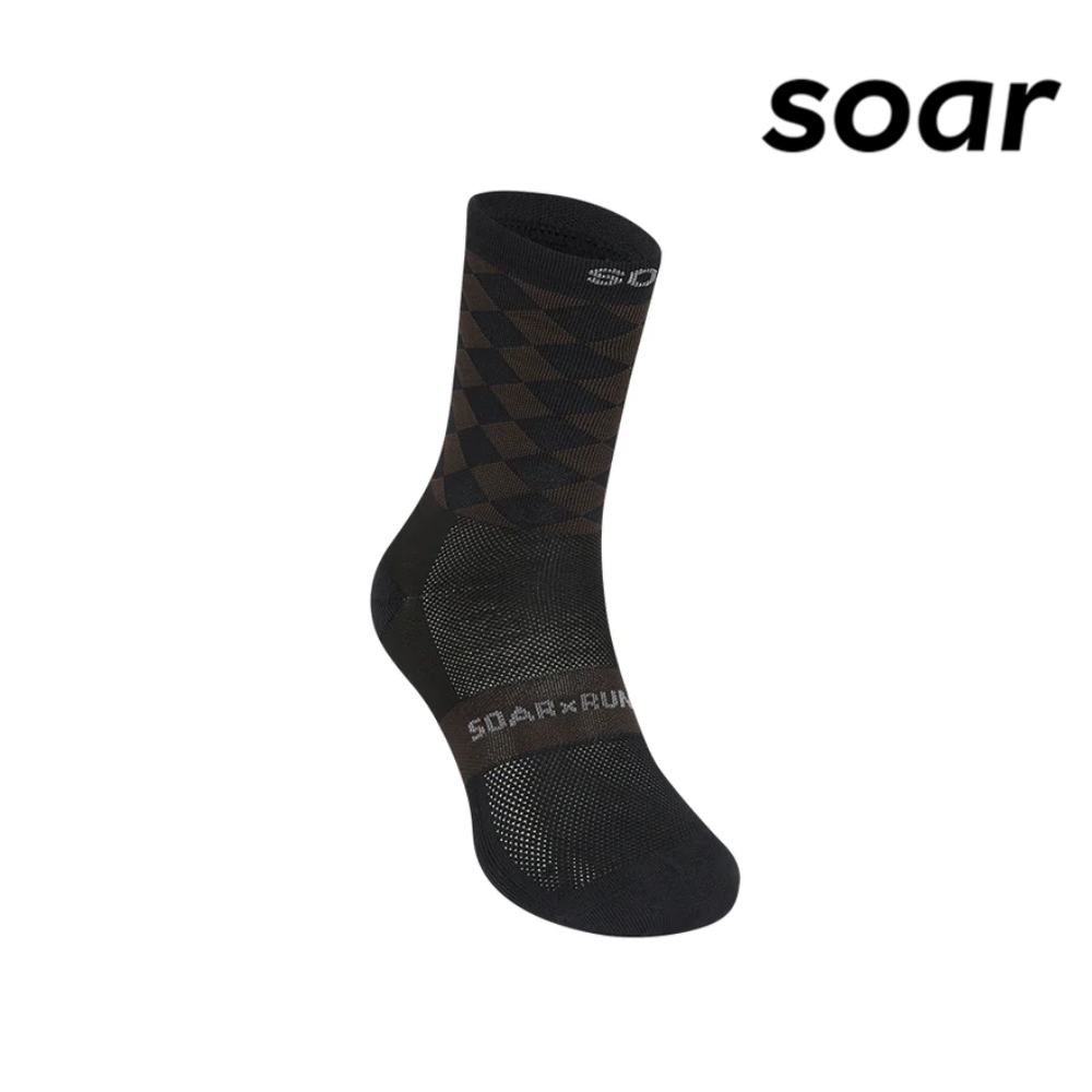 SOAR Running Unisex Diamond Crew Sock - Black / Brown