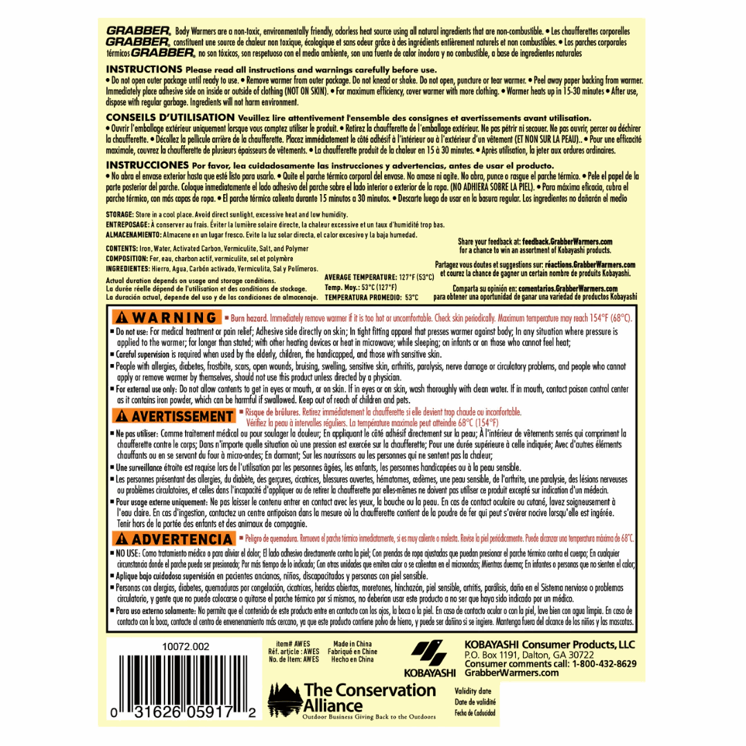 Buy (10 Packs) Grabber Adhesive Body Warmer - 12 Hours - Expires Sept 2026 for running in Singapore - Running Lab SG