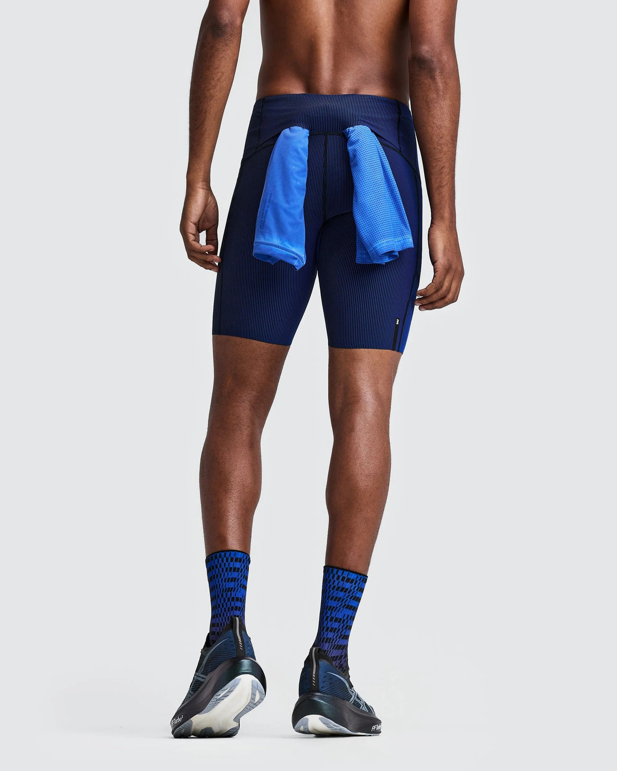 Buy Bandit Men Striped Cadence Half Tights - Black / Bauhaus Blue for running in Singapore - Running Lab SG