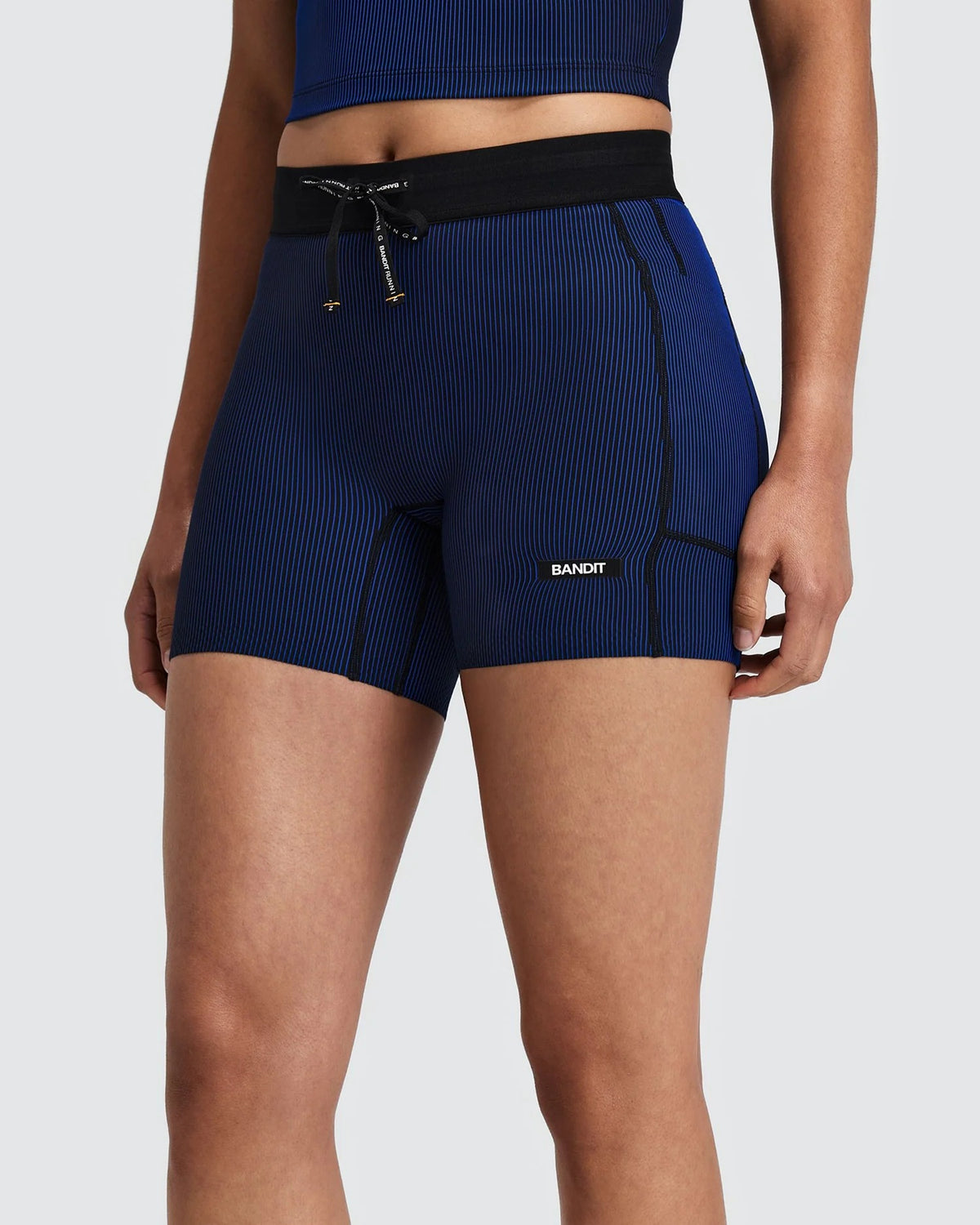 Buy Bandit Women Striped Cadence 5" Compression Shorts - Black / Bauhaus Blue for running in Singapore - Running Lab SG