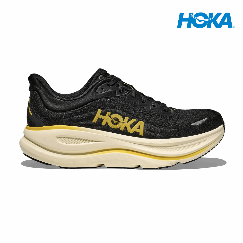 Buy HOKA Men Bondi 9 Wide - Carbon Black / Yellow Gold for running in Singapore - Running Lab SG
