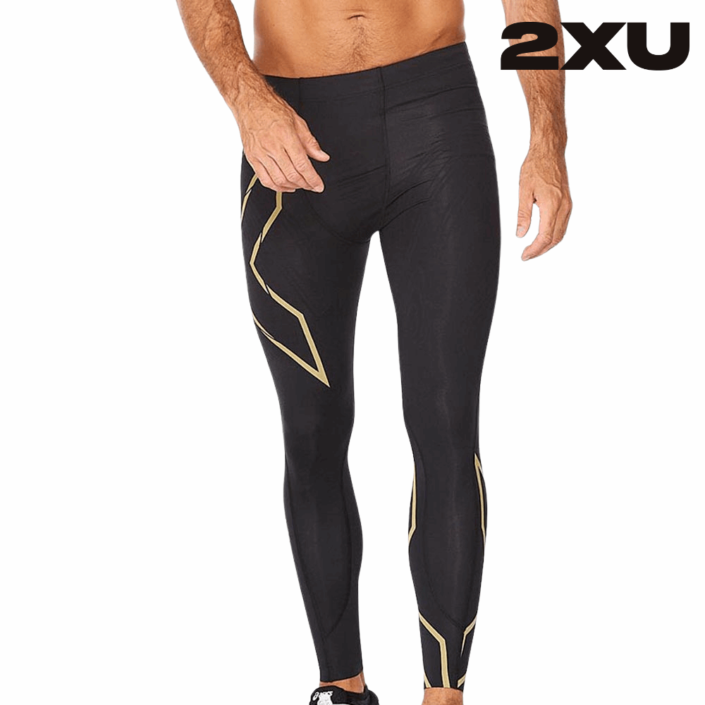 2XU Men Light Speed Compression Tights Black Gold Reflective