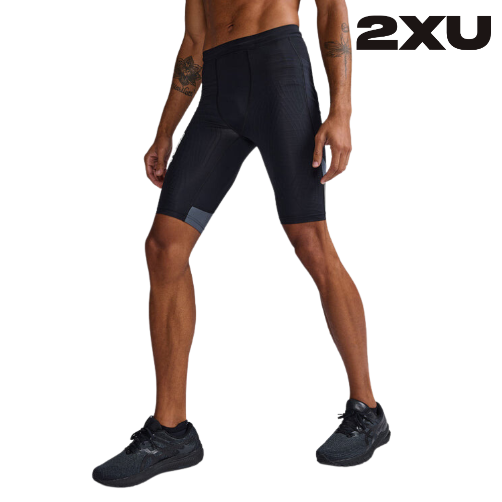 2XU Men Light Speed React Compression Shorts - Black / White Reflective