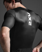 2XU Men Aero Hex Tri Sleeved Top - Black / White