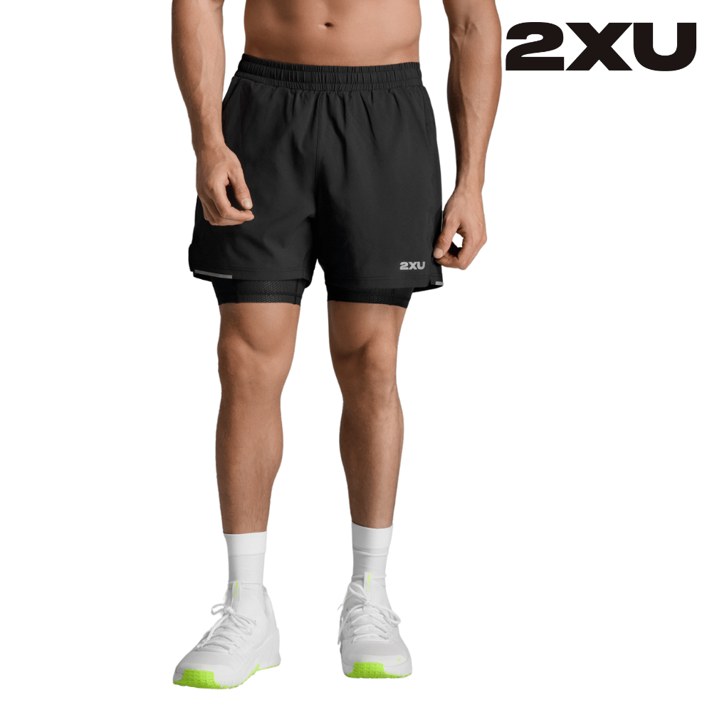 2XU Men Aero Mesh 2-in-1 5 Inch Shorts - Black / Silver Reflective