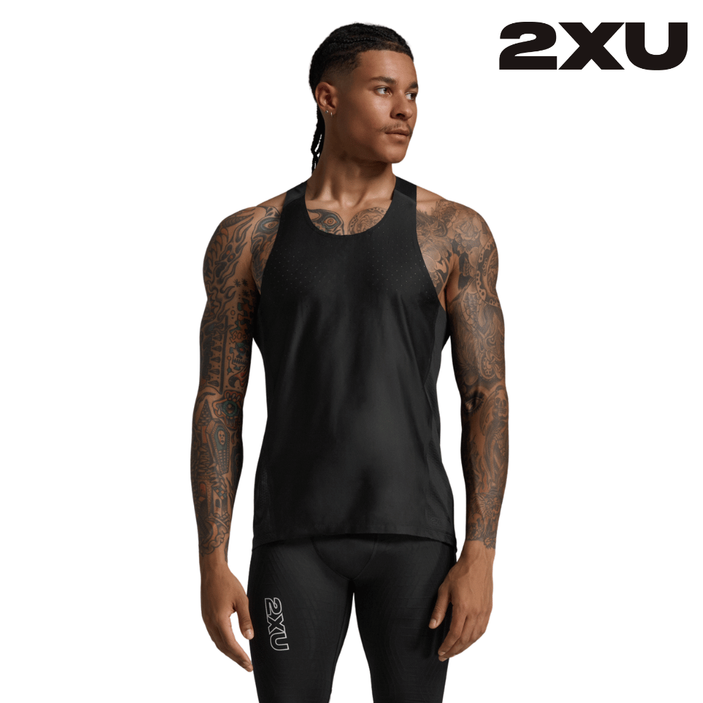 2XU Men Light Speed React Singlet - Black / Black Reflective