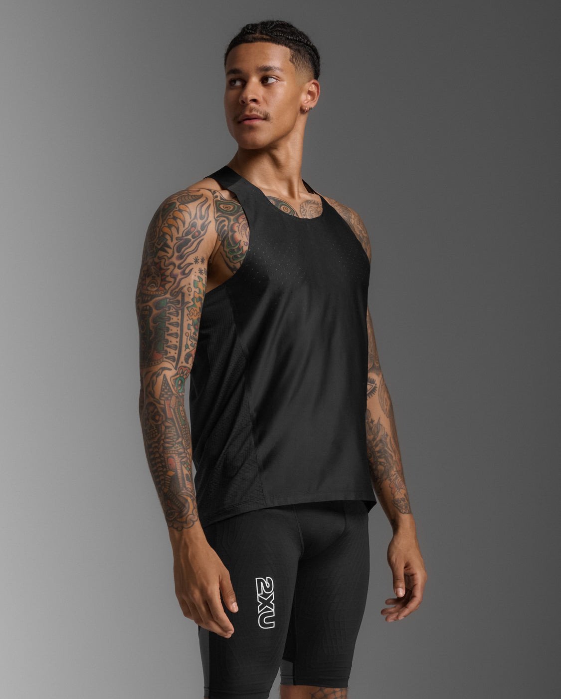 2XU Men Light Speed React Singlet - Black / Black Reflective