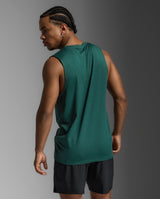 2XU Men Motion Soft Jersey Tank - Dark Moss / White