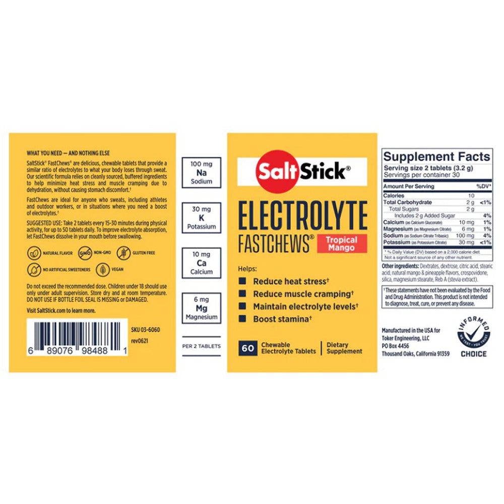SaltStick FastChews - Tropical Mango 60ct Bottle - Expiry Date: Nov 2026