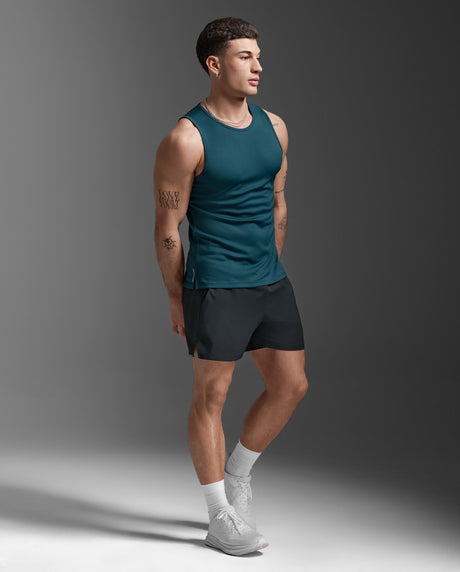 2XU Men Aero Mesh Tank - Dark Moss / Silver Reflective
