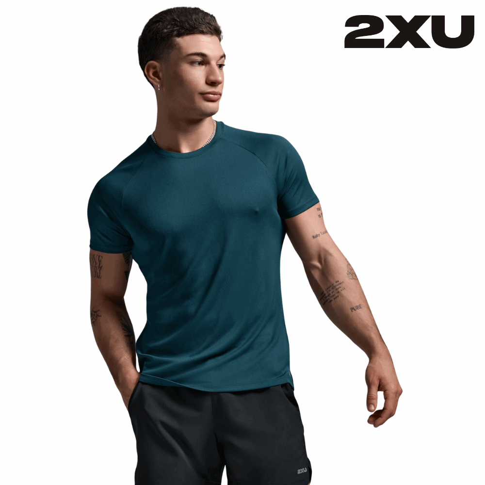 2XU Men Aero Mesh Tee - Dark Moss / Silver Reflective