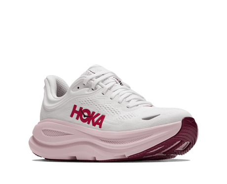 Buy HOKA Women Bondi 9 Wide - White / Pink Opal for running in Singapore - Running Lab SG