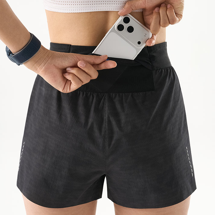 Nedao Women PowerPouch Lite Running Shorts 4" Reflective - Black