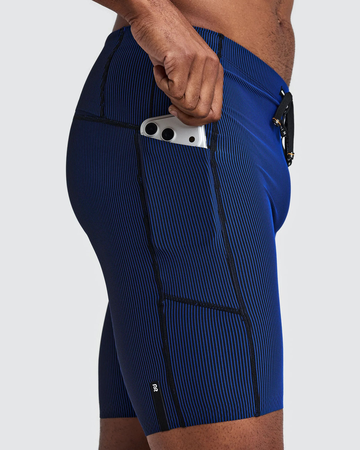Buy Bandit Men Striped Cadence Half Tights - Black / Bauhaus Blue for running in Singapore - Running Lab SG