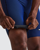 Buy Bandit Men Striped Cadence Half Tights - Black / Bauhaus Blue for running in Singapore - Running Lab SG
