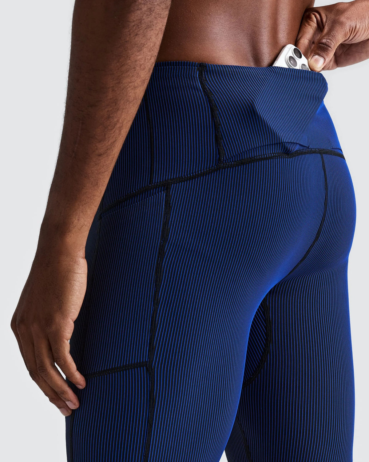Buy Bandit Men Striped Cadence Half Tights - Black / Bauhaus Blue for running in Singapore - Running Lab SG