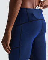Buy Bandit Men Striped Cadence Half Tights - Black / Bauhaus Blue for running in Singapore - Running Lab SG