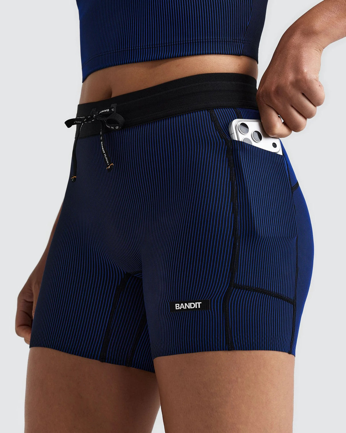 Buy Bandit Women Striped Cadence 5" Compression Shorts - Black / Bauhaus Blue for running in Singapore - Running Lab SG