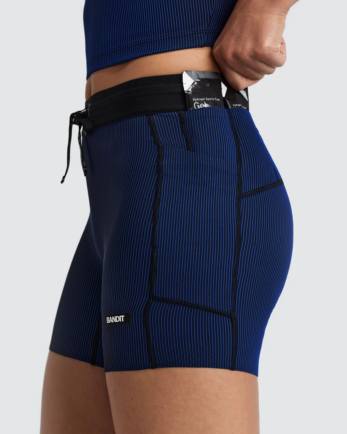 Buy Bandit Women Striped Cadence 5" Compression Shorts - Black / Bauhaus Blue for running in Singapore - Running Lab SG