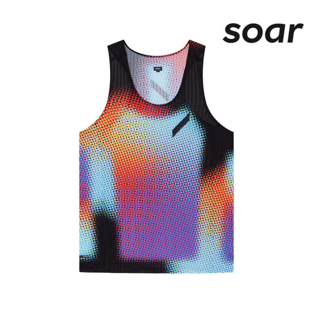 SOAR Running Men Race Vest - Black / Rainbow Dot – Running Lab SOAR Running Men Race Vest - Black / Rainbow Dot – Running Lab