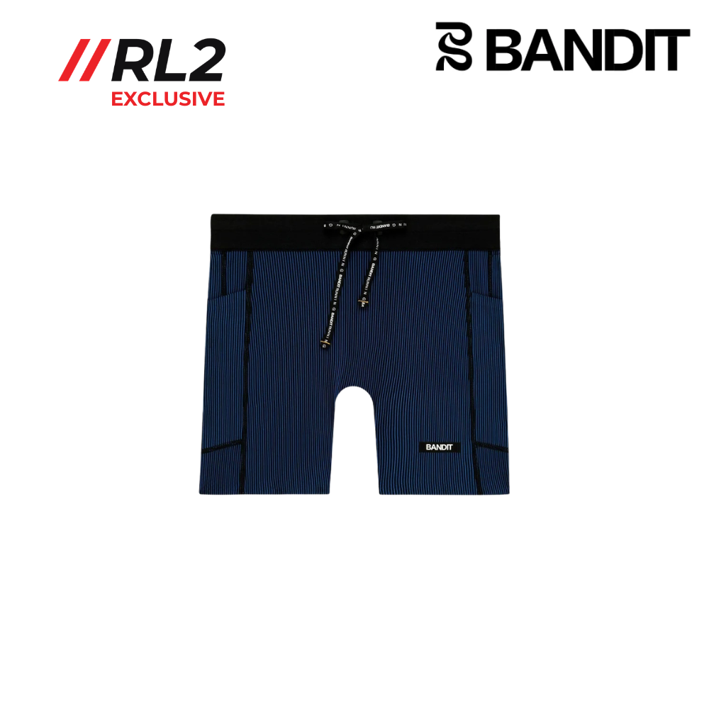 Buy Bandit Women Striped Cadence 5" Compression Shorts - Black / Bauhaus Blue for running in Singapore - Running Lab SG