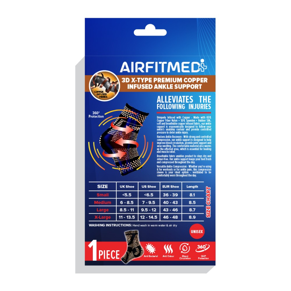 Buy AirFit Medi 3D X-Type Ankle Support Sleeve (Copper Infused) - 1 Piece for running in Singapore - Running Lab SG