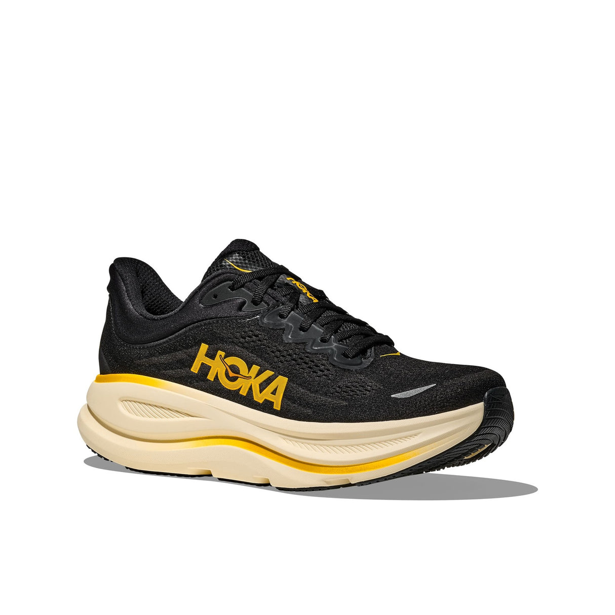 Buy HOKA Men Bondi 9 Wide - Carbon Black / Yellow Gold for running in Singapore - Running Lab SG