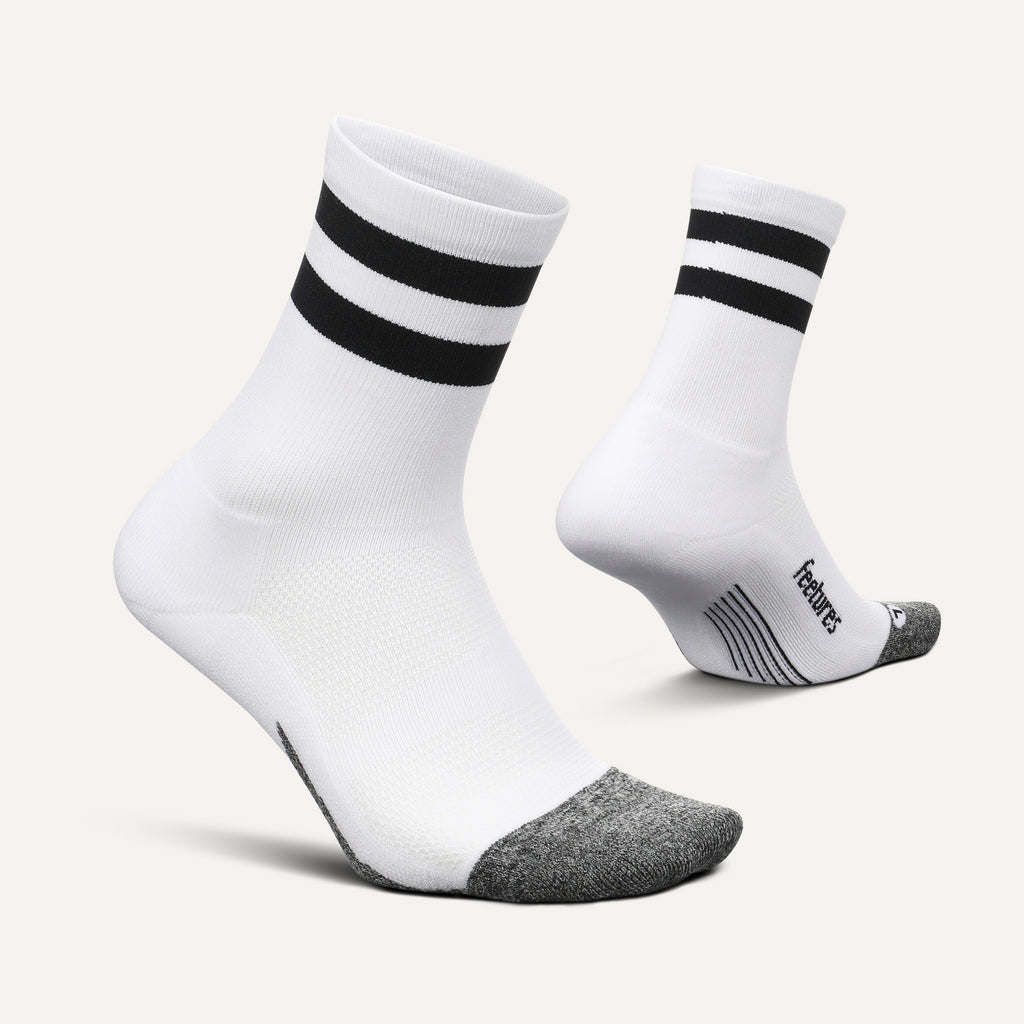 Feetures Active Elite Light Cushion Mini Crew - White High Top Stripe
