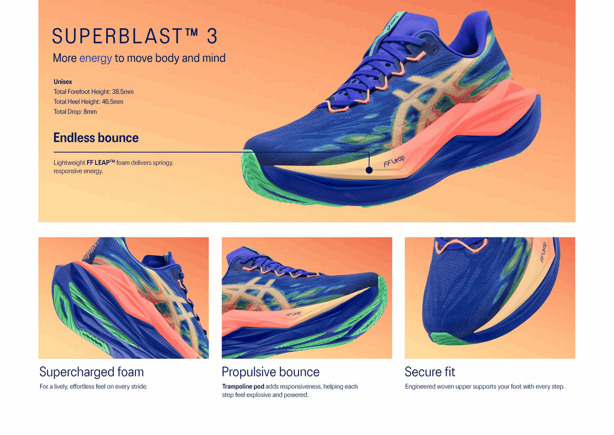 Buy ASICS Unisex Superblast 3 - Cobalt Burst / Light Orange for running in Singapore - Running Lab SG