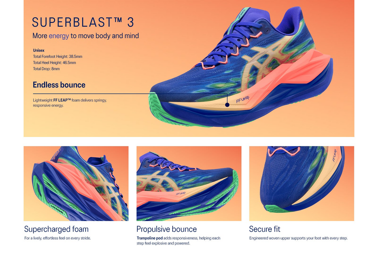 Buy ASICS Unisex Superblast 3 - Cobalt Burst / Light Orange for running in Singapore - Running Lab SG