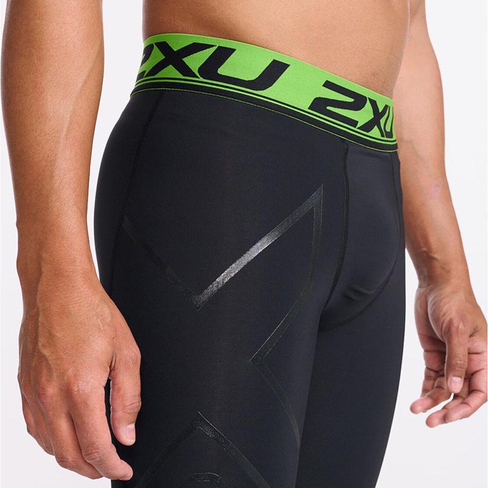 Men's 2XU Elite Power Recovery Compression Tight Black/Green XL (200 lbs) 