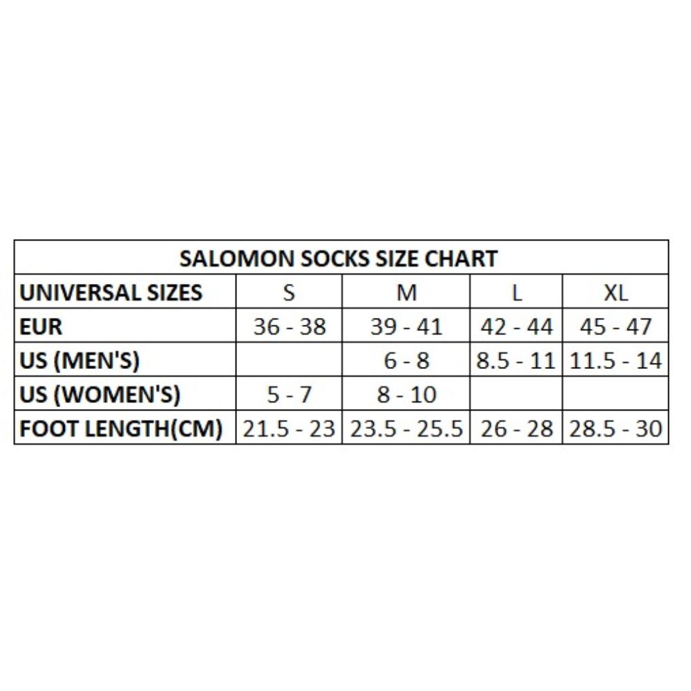 Salomon sock shop size chart