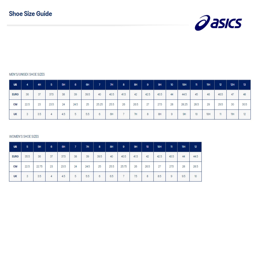 Asics foot size chart online